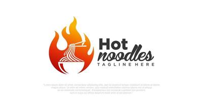 ilustración de diseño de logotipo de conjunto de iconos de fideos ramen picantes con tazón y fuego caliente. vector