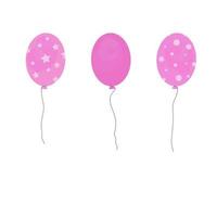 set of pink balloons for birthday and gender party. Different flying ballons rope on white  background vector