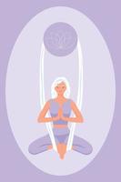 a girl meditates, does aerial yoga, hangs in a lotus position on ribbons in the faceless style vector