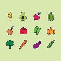 pegatinas con una variedad de vegetales útiles en color vector