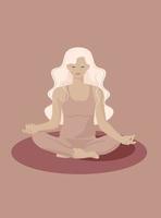 girl sitting in lotus position doing yoga vector