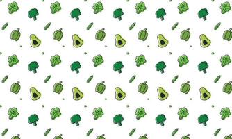 A pattern depicting healthy green vegetables avocado, broccoli, peppers, peas, lettuce vector