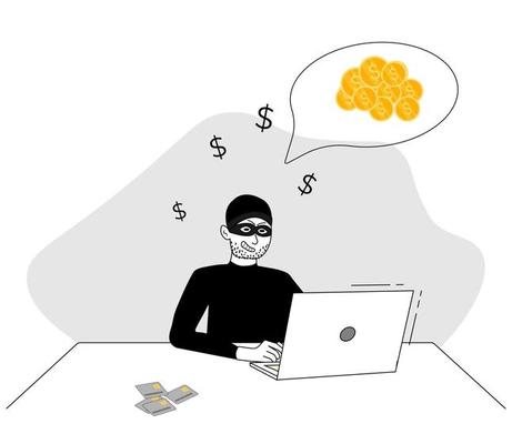 Hacker attack. Fraud with user data on social networks. Internet phishing, hacked password. Cybercrime and crime. A thief on a website online on the internet. The criminal behind a laptop, computer