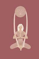 a girl meditates, does aerial yoga, hangs in a lotus position on ribbons in the faceless style vector