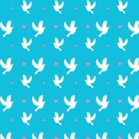 pattern with white doves on a blue background and pink hearts vector