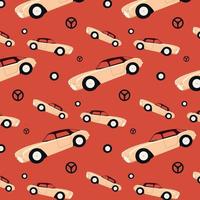 beige retro car on a red background vector