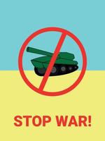 un cartel contra la guerra con un tanque tachado en el fondo de la bandera ucraniana vector