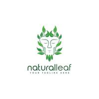 Line Art Style Natural Leaf Face Logo Template vector