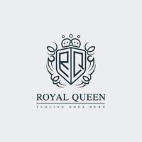 Royal Queen Letter R Q Logo Vector , Line Art Style Shield Logo.