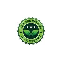 Logotipo de etiqueta de sello de etiqueta de insignia natural 100 por ciento orgánico vector