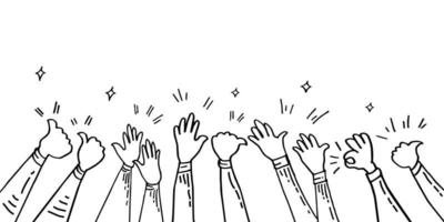 Hands clapping. hands up, applause and thumbs up gestures. hands people for concept design. doodle vector illustration