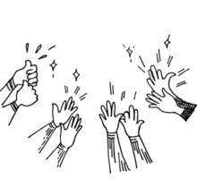 Hands clapping. hands up, applause and thumbs up gestures. hands people for concept design. doodle vector illustration