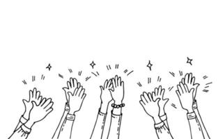 Hands clapping. hands up, applause and thumbs up gestures. hands people for concept design. doodle vector illustration