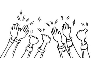 Hands clapping. hands up, applause and thumbs up gestures. hands people for concept design. doodle vector illustration