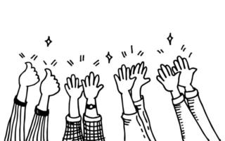 Hands clapping. hands up, applause and thumbs up gestures. hands people for concept design. doodle vector illustration