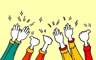 Cartoons style of Hands clapping. hands up, applause and thumbs up gestures. hands people for concept design. doodle vector illustration