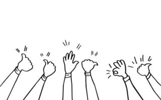 manos aplaudiendo. manos arriba, aplausos y pulgares arriba gestos. manos a la gente para el diseño de concepto. garabato, vector, ilustración vector