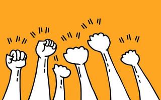 doodle hands up. fist hand, protest symbol, power sign on cartoon style. vector illustration