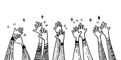 Hands clapping. hands up, applause and thumbs up gestures. hands people for concept design. doodle vector illustration