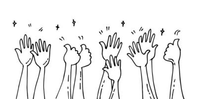 manos aplaudiendo. manos arriba, aplausos y pulgares arriba gestos. manos a la gente para el diseño de concepto. garabato, vector, ilustración vector
