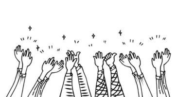 hand drawn of hands up, clapping ovation, applause, thumbs up gesture on doodle style. vector illustration