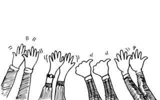 hand drawn of hands up, clapping ovation, applause, thumbs up gesture on doodle style. vector illustration