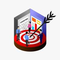 Simple business isometric illustration. Concepts of business analysis, analytics, research, strategy statistics, planning, marketing. Isometric target analysis and business management expert vector