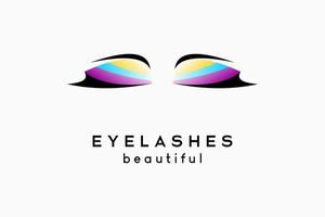 Eyelash extension logo design for makeup and cosmetic procedures, eyelash silhouette with colorful concept vector