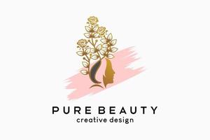 Simple and elegant feminine logo for beauty business, flowers and leaves combined with a woman's face silhouette