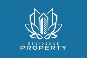 Property logo with a building icon combined with flowers in a creative concept, a logo for residential properties vector