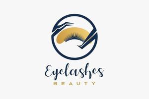 Eyelash logo with eyelash silhouette combined with tweezers in creative concept, logo for make up or beauty salon