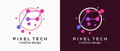 Pixel technology logo design, Internet Network logo symbol letter p in a circle vector