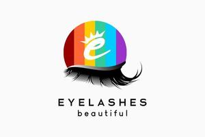 Eyelash extension logo design for makeup and cosmetic procedures, eyelash silhouette with rainbow color concept