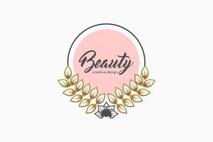 logotipo femenino simple y elegante para el negocio de la belleza, hojas combinadas con un círculo con un hermoso concepto de marco vector