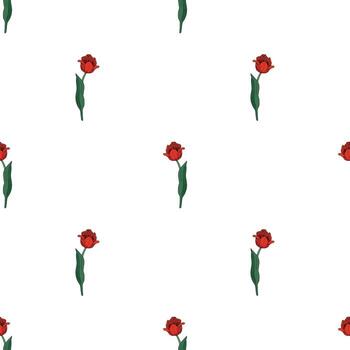 patrón sin costuras con tulipanes rojos sobre fondo blanco. textura interminable con elementos florales para tu diseño vector