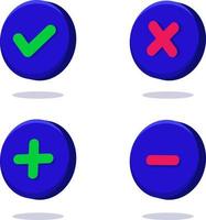 Approve and decline button icons. Yes and no icons. Plus and minus icons. vector