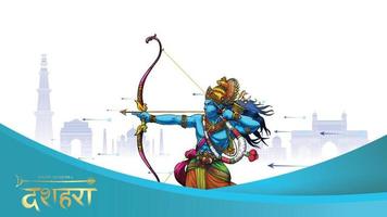 Lord Rama killing Ravana in Happy Dussehra Navratri poster festival of India. translation dussehra vector