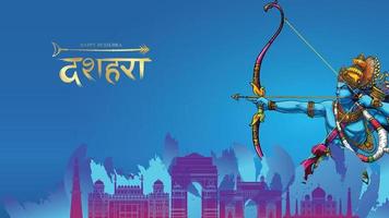 Lord Rama killing Ravana in Happy Dussehra Navratri poster festival of India. translation dussehra vector