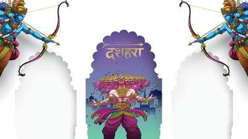 Lord Rama killing Ravana in Happy Dussehra Navratri poster festival of India. translation dussehra vector