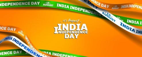 feliz día de la independencia de la india 15 de agosto. tira de tipografía de texto combinada en forma de cinta y texto con arte de papel y estilo artesanal vector