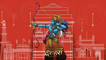 lord rama matando a ravana en el feliz festival de carteles dussehra navratri de la india. traducción dussehra vector