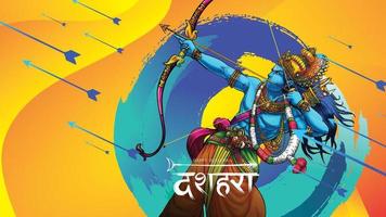 Lord Rama killing Ravana in Happy Dussehra Navratri poster festival of India. translation dussehra vector