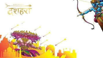 Lord Rama killing Ravana in Happy Dussehra Navratri poster festival of India. translation dussehra vector