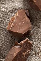 broken into several parts pieces of chocolate from cocoa photo