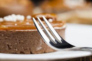 tartlet with milk cheese filling and lots of salted caramel photo