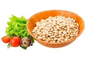 White raw beans in a bowl on white background photo