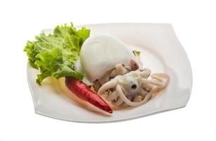 Boiled cuttlefish on the plate and white background photo