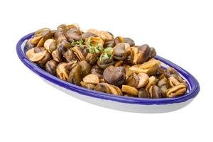 Broad beans in a bowl on white background photo