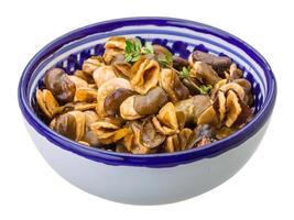 Broad beans in a bowl on white background photo