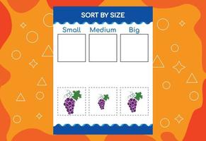ordenar imágenes por tamaño con frutas. hoja de trabajo educativa para niños vector